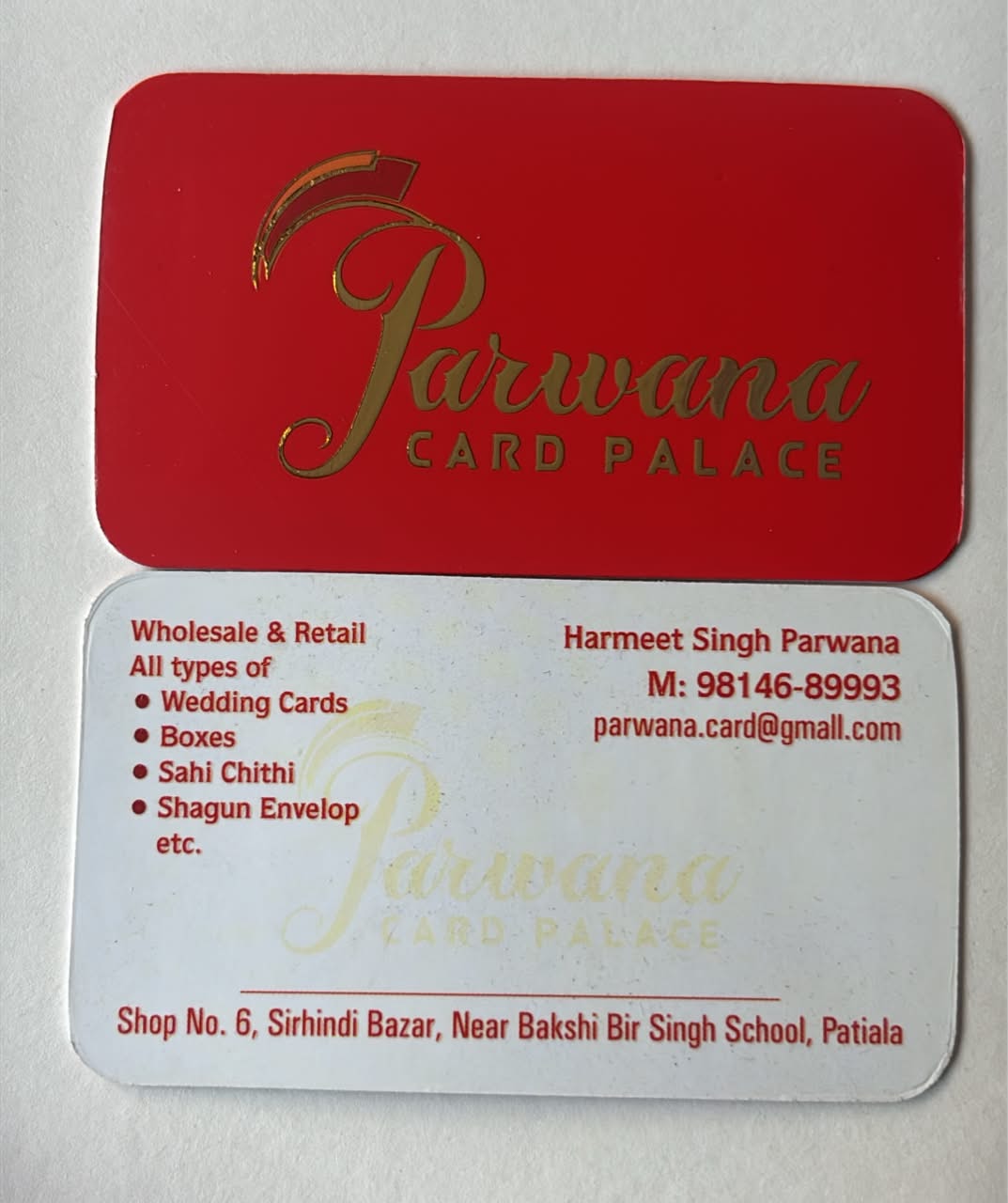 Parwana Card Palace business card
