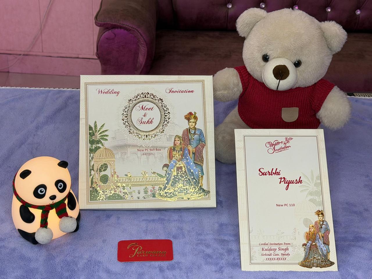 Wedding invitation set with bride and groom artwork