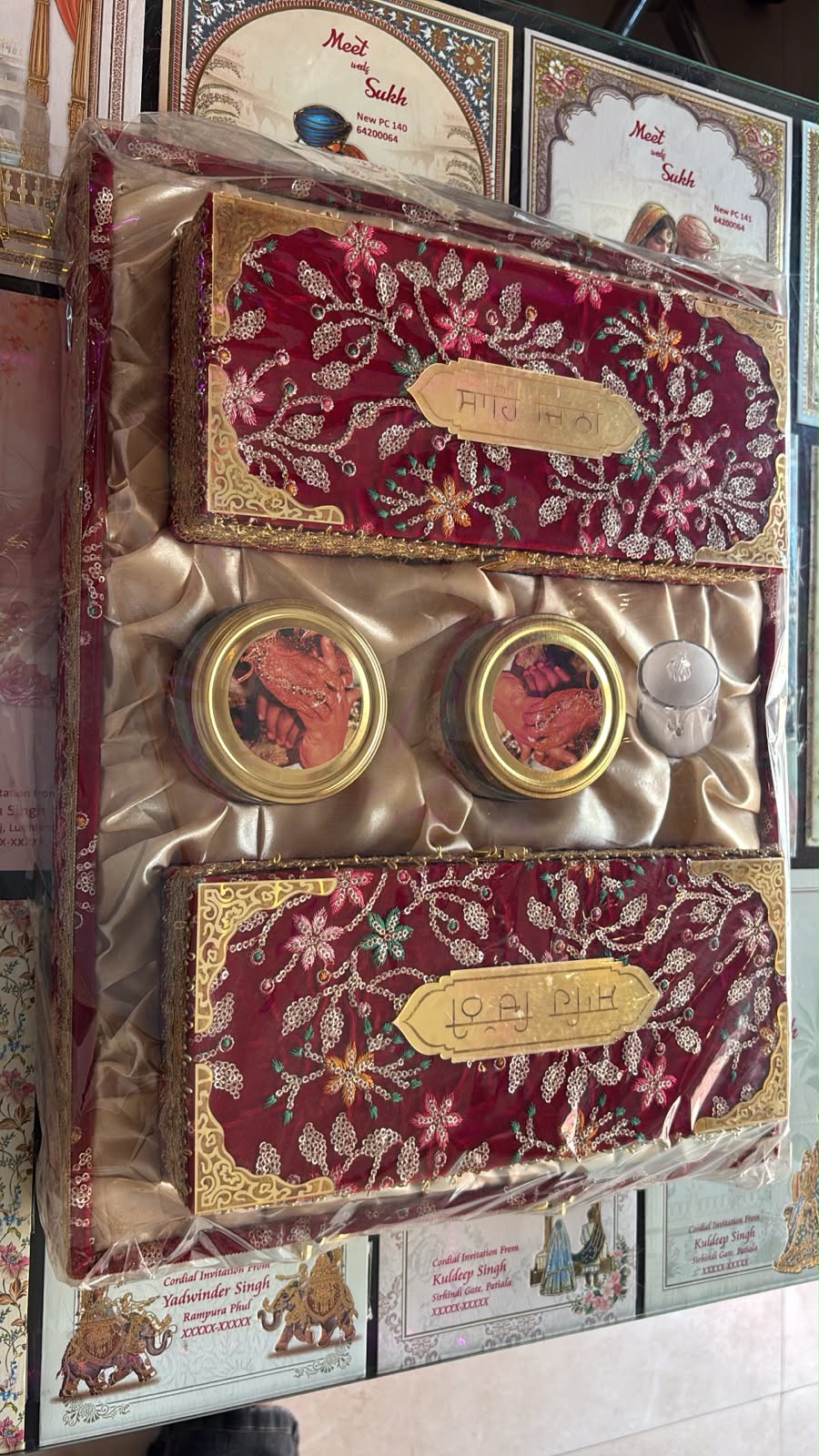 Embroidered wedding box display